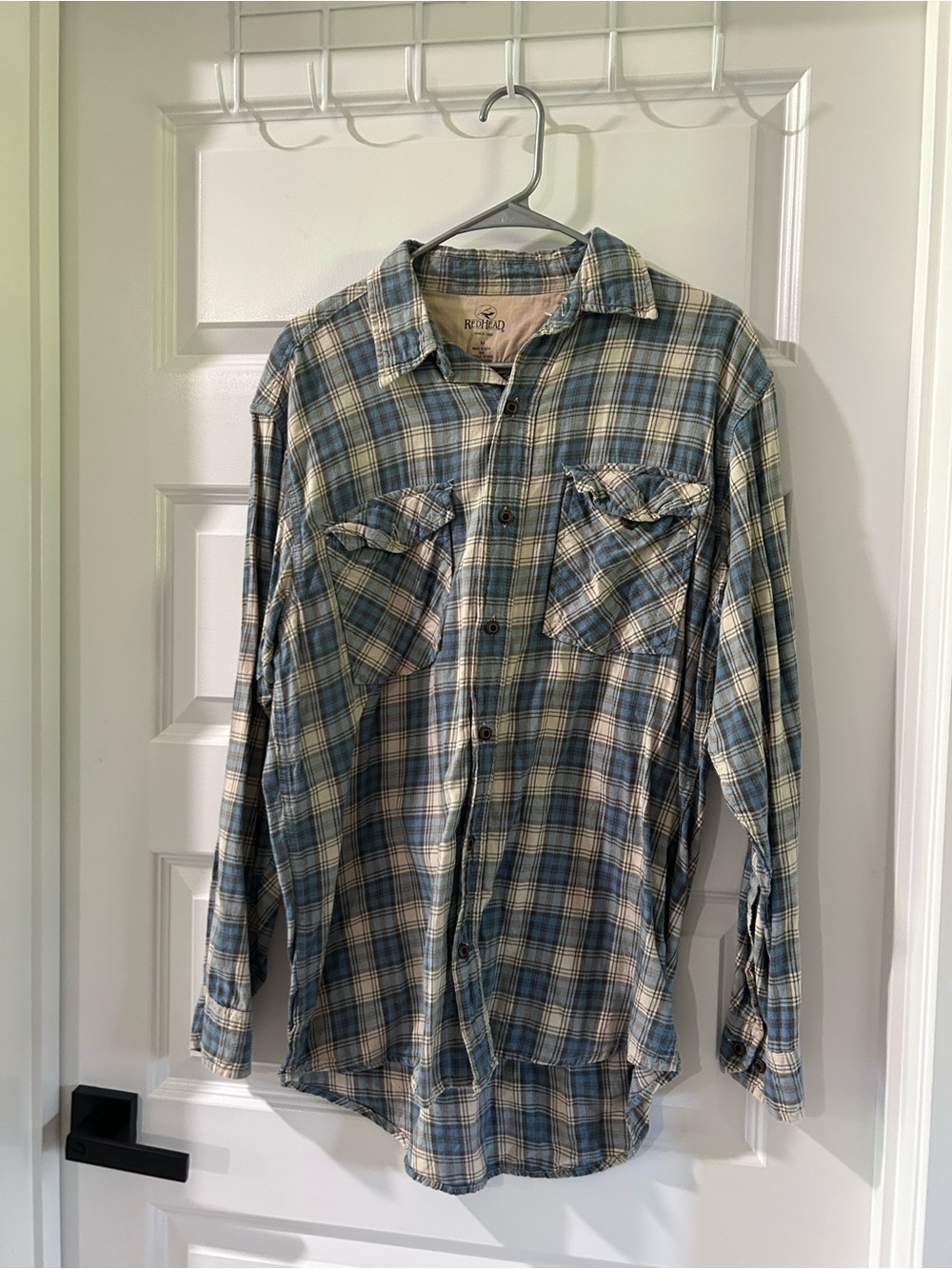RedHead Men’s Blue and Cream Plaid Button-Down Shirt